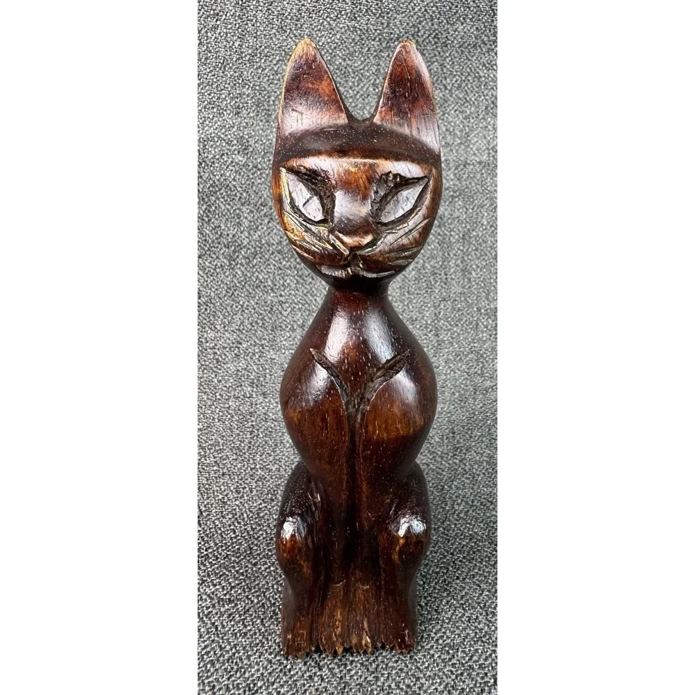 Vintage MCM Hand Carved Siamese Cat 6
